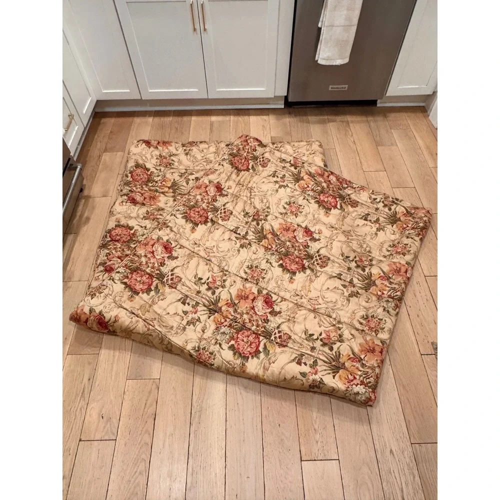Ralph Lauren Floral Chintz Comforter King Beige Red Gold Scroll Traditional Luxe